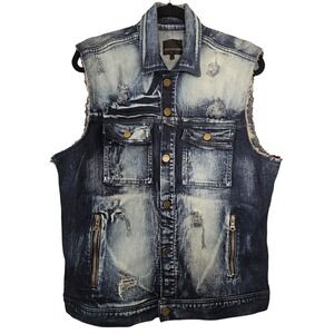 Vintage Rockstar Sushi Mens Distressed Denim Vest Blue Faded Sleeveless  Large L